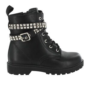 Gotta Flurt Lani black faux leather combat boot zipper metal stud belt Size 6